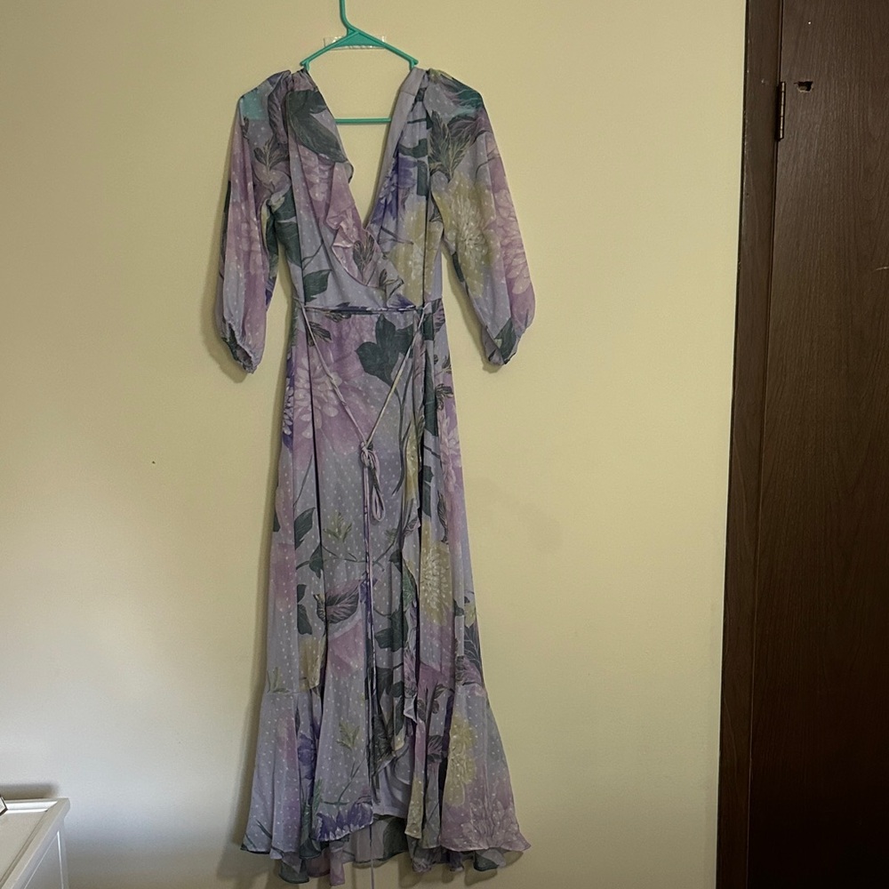 Floral Wrap Dress in Purple and Green